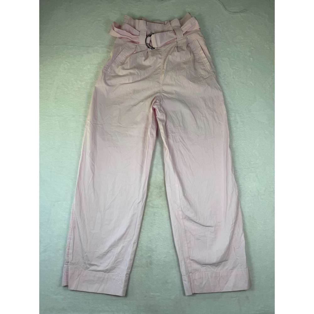GANNI Light Pink Ripstop Belted Wide Leg Paperbag Waist Trousers‎ Pants Size 34